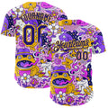 Custom Purple Dark Purple-Yellow Psychedelic Trippy Mushroom Doodle Frog & Ghost Authentic Baseball Jersey