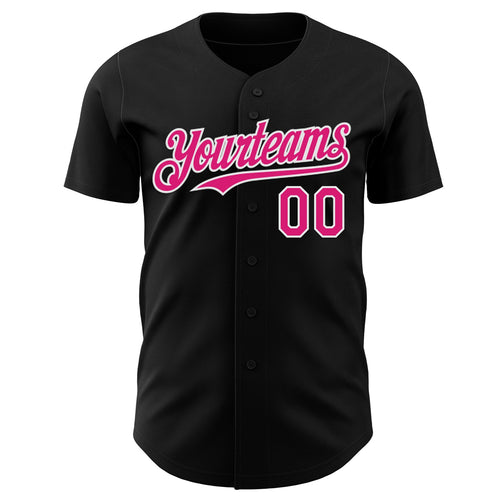 Custom Black Hot Pink-White Psychedelic Trippy Cyber Y2K Emo Goth Anime Authentic Baseball Jersey