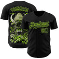 Custom Black-Neon Green Trippy Neon Monster Skull Authentic Baseball Jersey