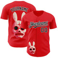 Custom Red Black-White Trippy Horror Bunny Skull Authentic Baseball Jersey