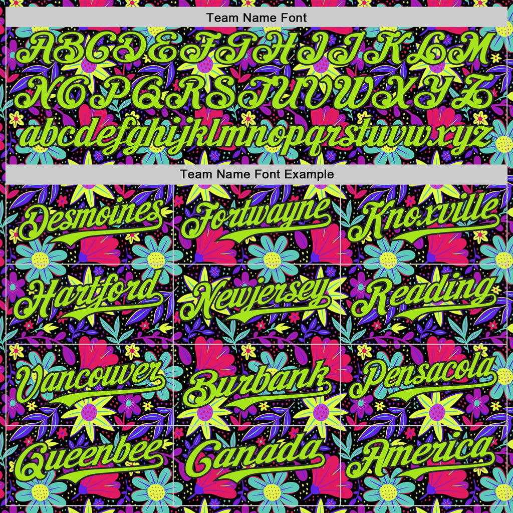 Custom Black-Neon Green Psychedelic Trippy Flower Authentic Baseball Jersey
