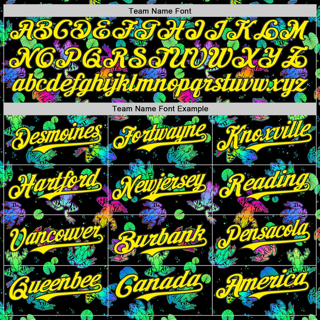 Custom Black-Light Yellow Psychedelic Trippy Frog Authentic Baseball Jersey