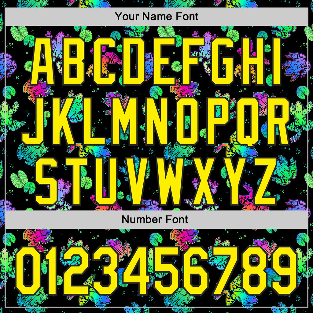 Custom Black-Light Yellow Psychedelic Trippy Frog Authentic Baseball Jersey