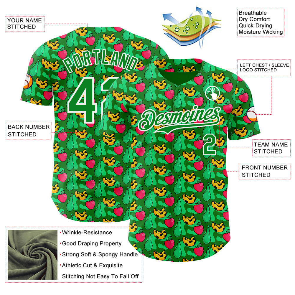 Custom Grass Green-White Psychedelic Trippy Fruit Authentic Baseball Jersey