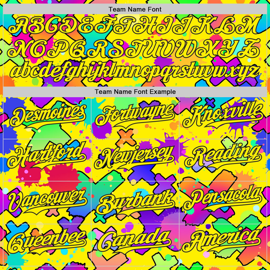 Custom Light Yellow-Black Psychedelic Trippy Graffiti Splatter Authentic Baseball Jersey