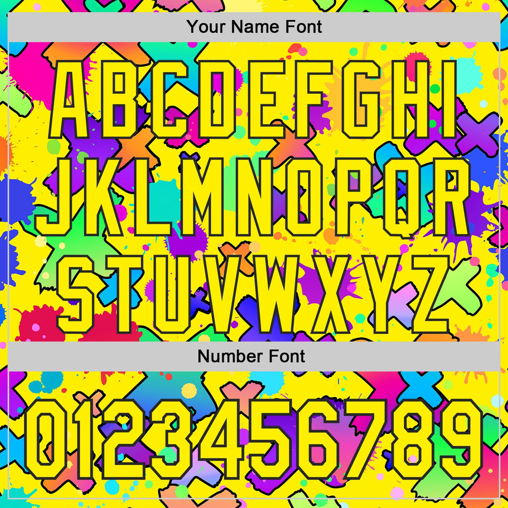 Custom Light Yellow-Black Psychedelic Trippy Graffiti Splatter Authentic Baseball Jersey