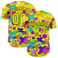 Custom Light Yellow-Black Psychedelic Trippy Graffiti Splatter Authentic Baseball Jersey