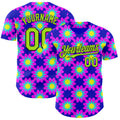Custom Blue Neon Green-Black Psychedelic Trippy Flower Authentic Baseball Jersey