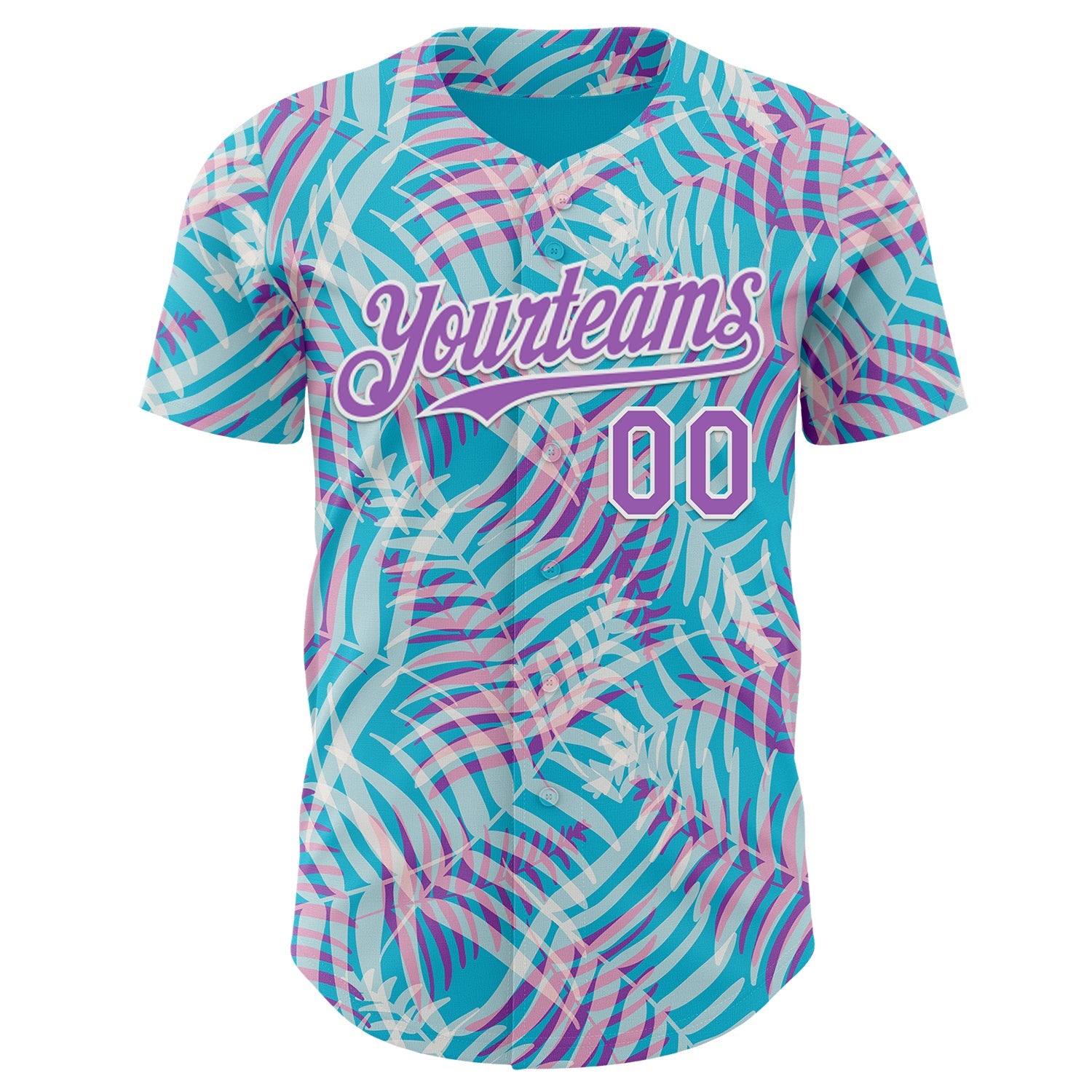 Custom Lakes Blue Medium Purple-White Psychedelic Trippy Tropical Leaves Authentic Baseball Jersey