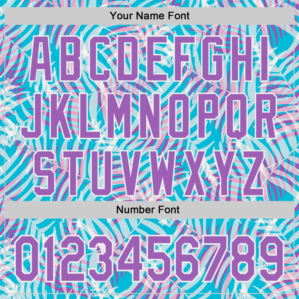 Custom Lakes Blue Medium Purple-White Psychedelic Trippy Tropical Leaves Authentic Baseball Jersey