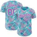 Custom Lakes Blue Medium Purple-White Psychedelic Trippy Tropical Leaves Authentic Baseball Jersey