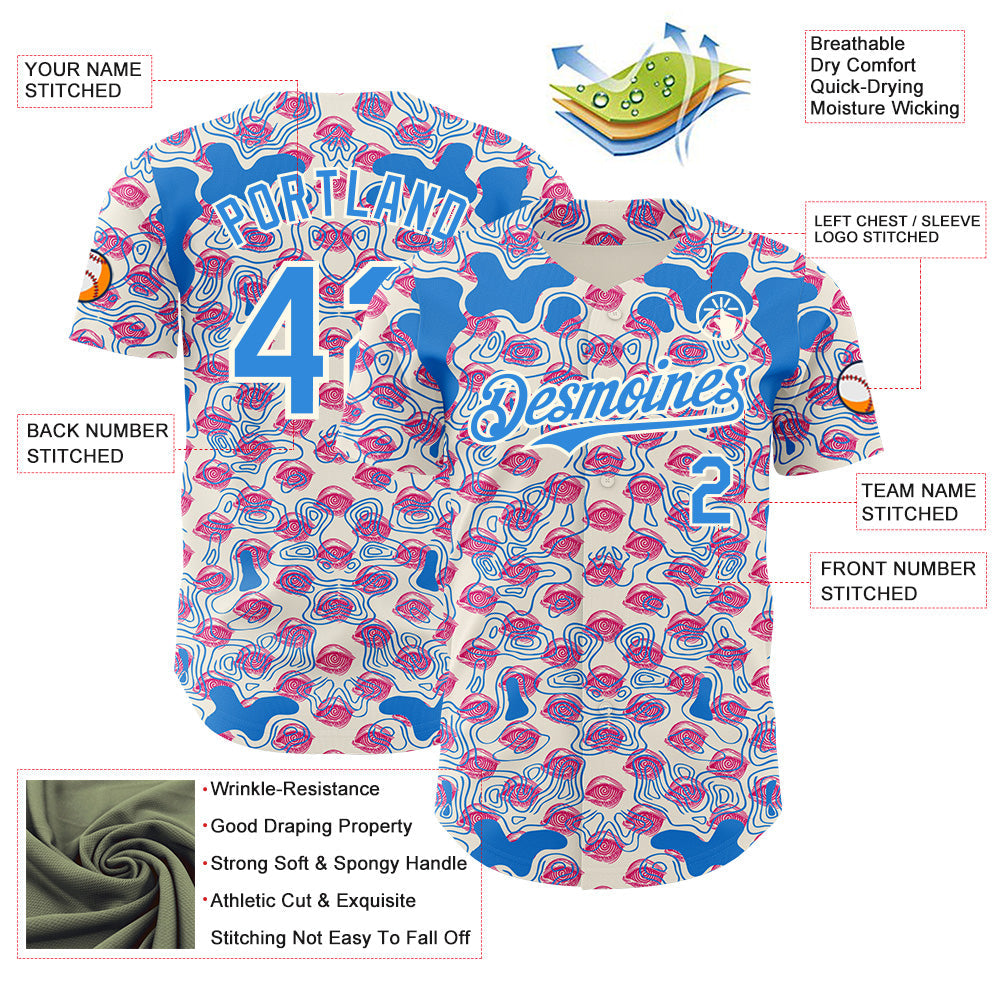 Custom Cream-Electric Blue Psychedelic Trippy Flow Line Authentic Baseball Jersey