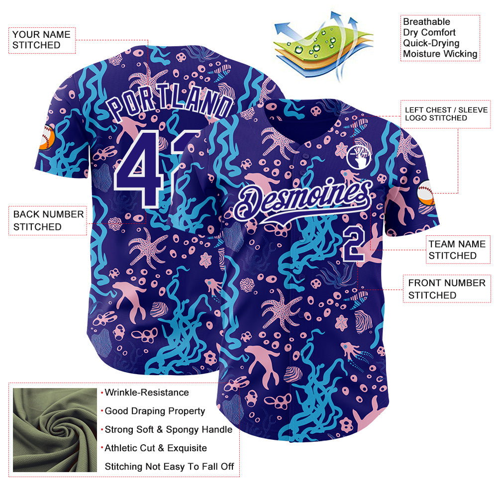 Custom Dark Purple-White Psychedelic Trippy Sea Life Authentic Baseball Jersey