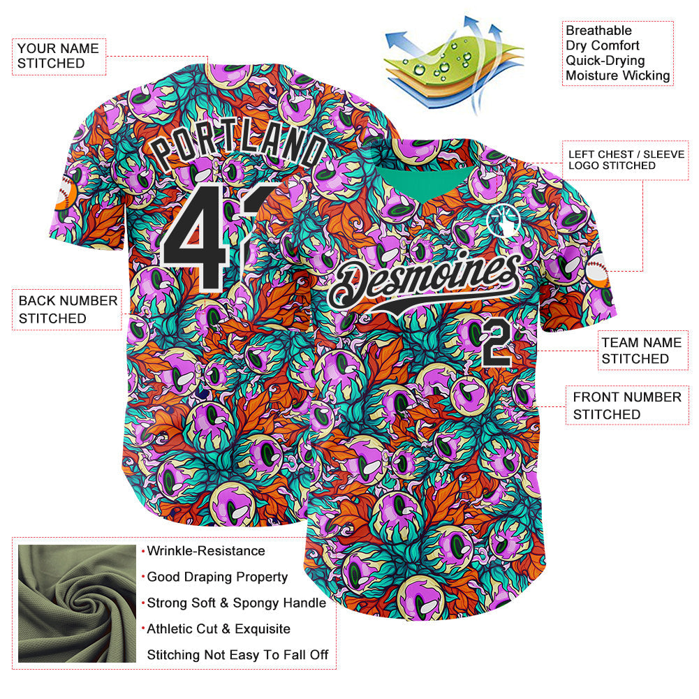 Custom Green Black-White Psychedelic Trippy Alien Flora Authentic Baseball Jersey