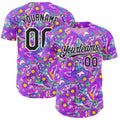 Custom Purple Black-White Psychedelic Trippy Mushroom & Floral Authentic Baseball Jersey