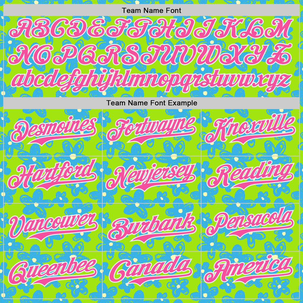 Custom Neon Green Pink-White Psychedelic Trippy Flower Authentic Baseball Jersey