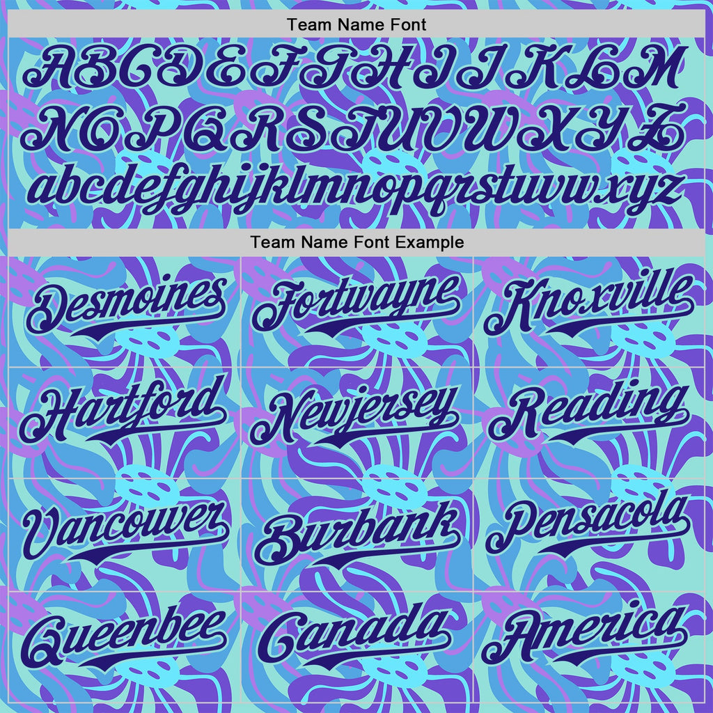 Custom Ice Blue-Dark Purple Psychedelic Trippy Flower Authentic Baseball Jersey