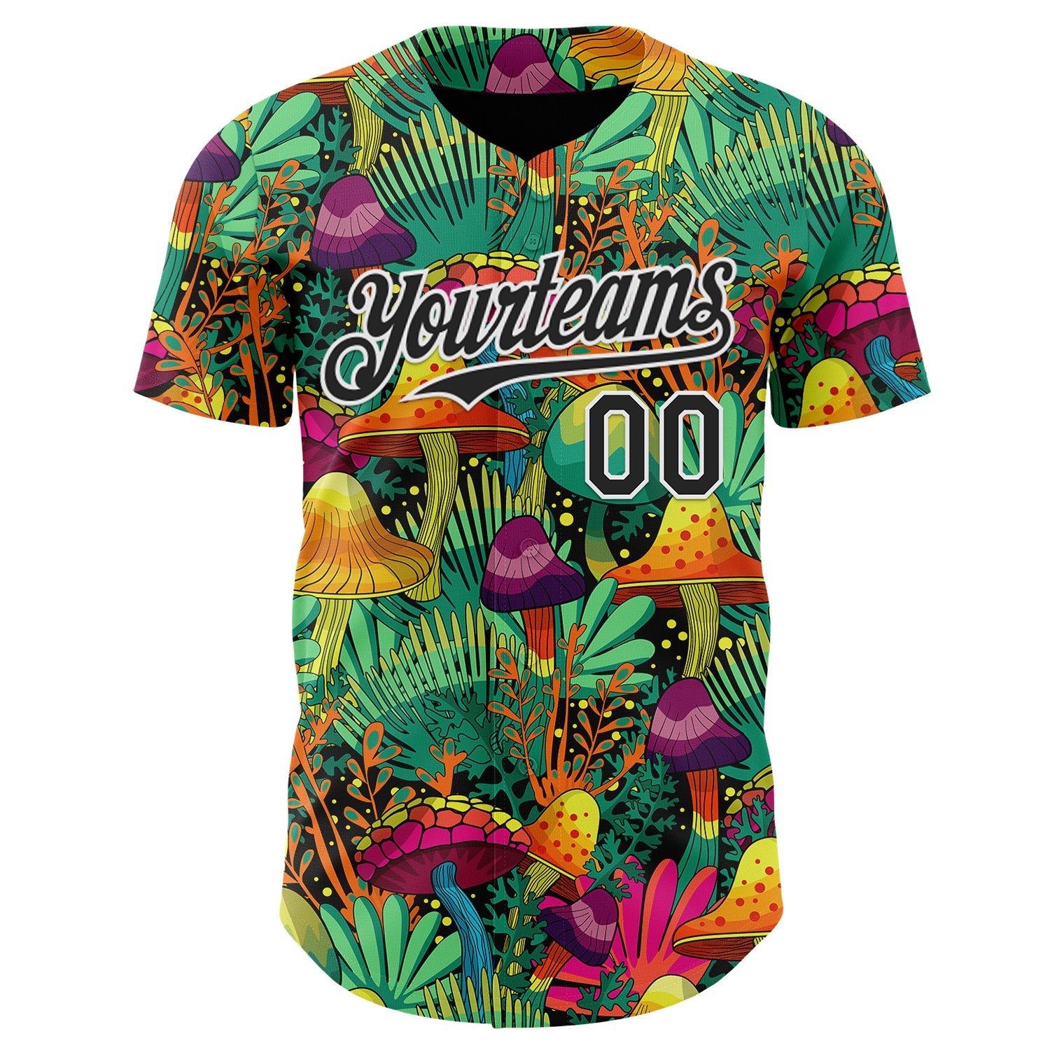 Custom Green Black-White Trippy Trippy Magic Mushroom Authentic Baseball Jersey