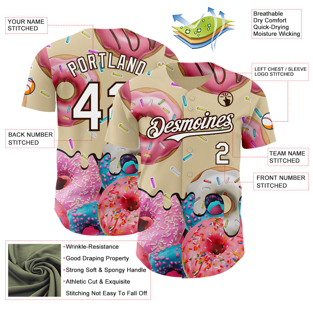 Custom City Cream White-Brown Ice Cream Donut Foodie Dessert Authentic Baseball Jersey