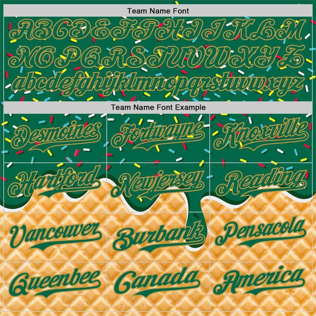 Custom Kelly Green-Old Gold Ice Cream Waffle Foodie Dessert Authentic Baseball Jersey