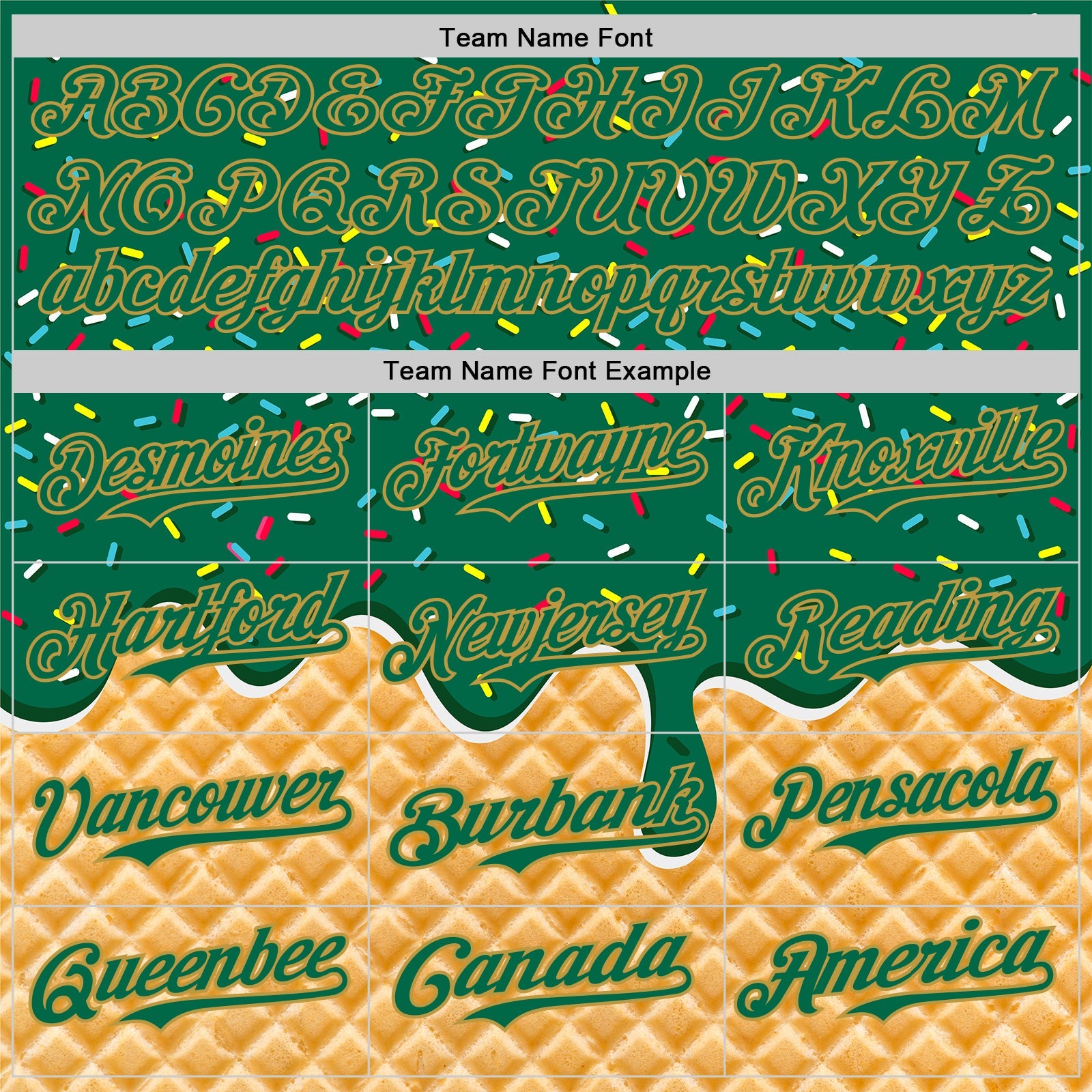 Custom Kelly Green-Old Gold Ice Cream Waffle Foodie Dessert Authentic Baseball Jersey