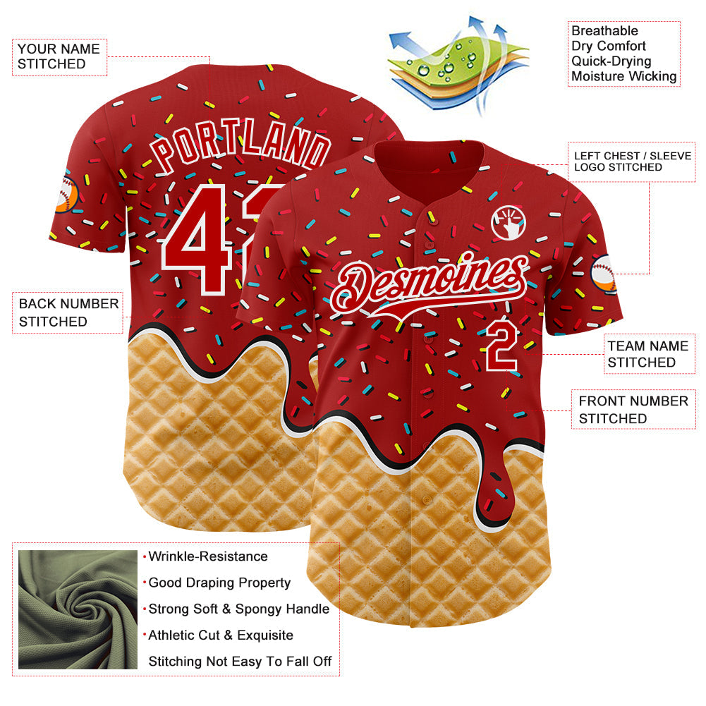 Custom Red-White Ice Cream Waffle Foodie Dessert Authentic Baseball Jersey