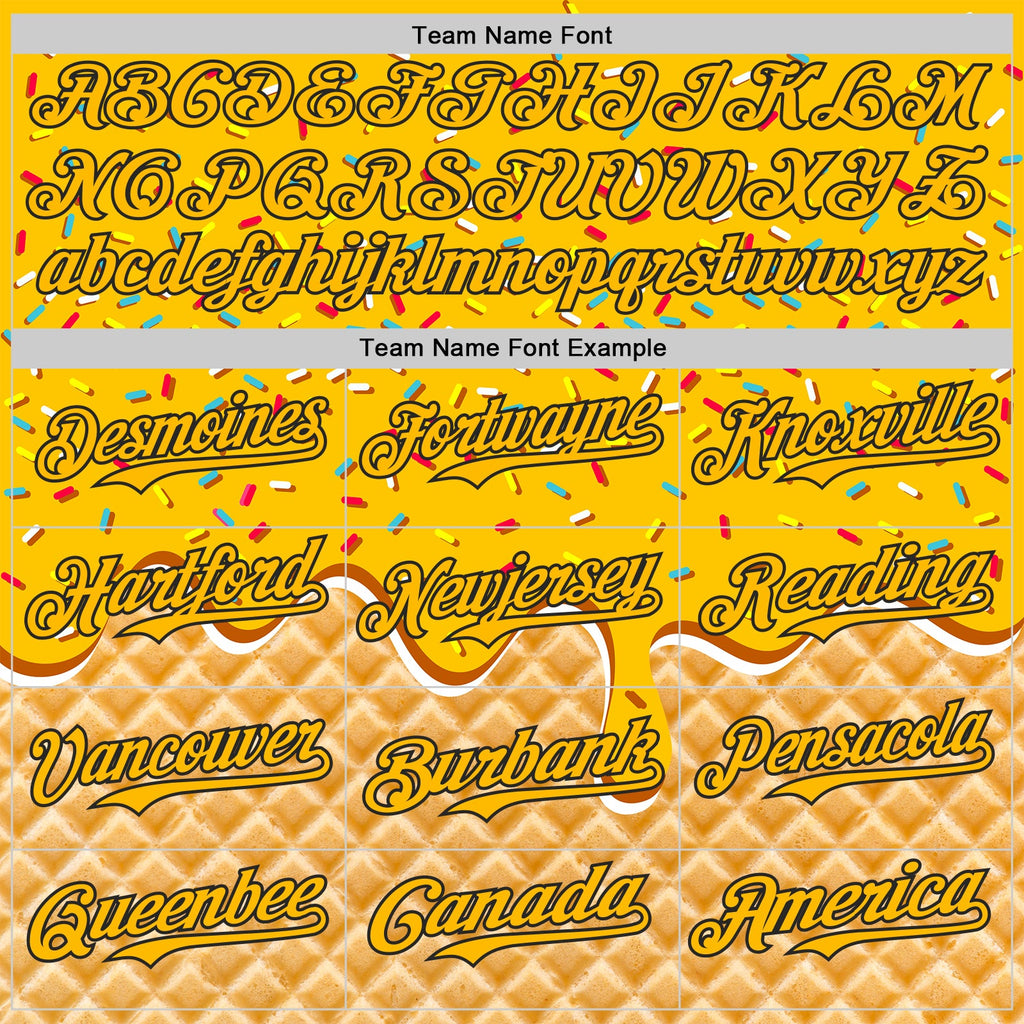Custom Gold-Black Ice Cream Waffle Foodie Dessert Authentic Baseball Jersey