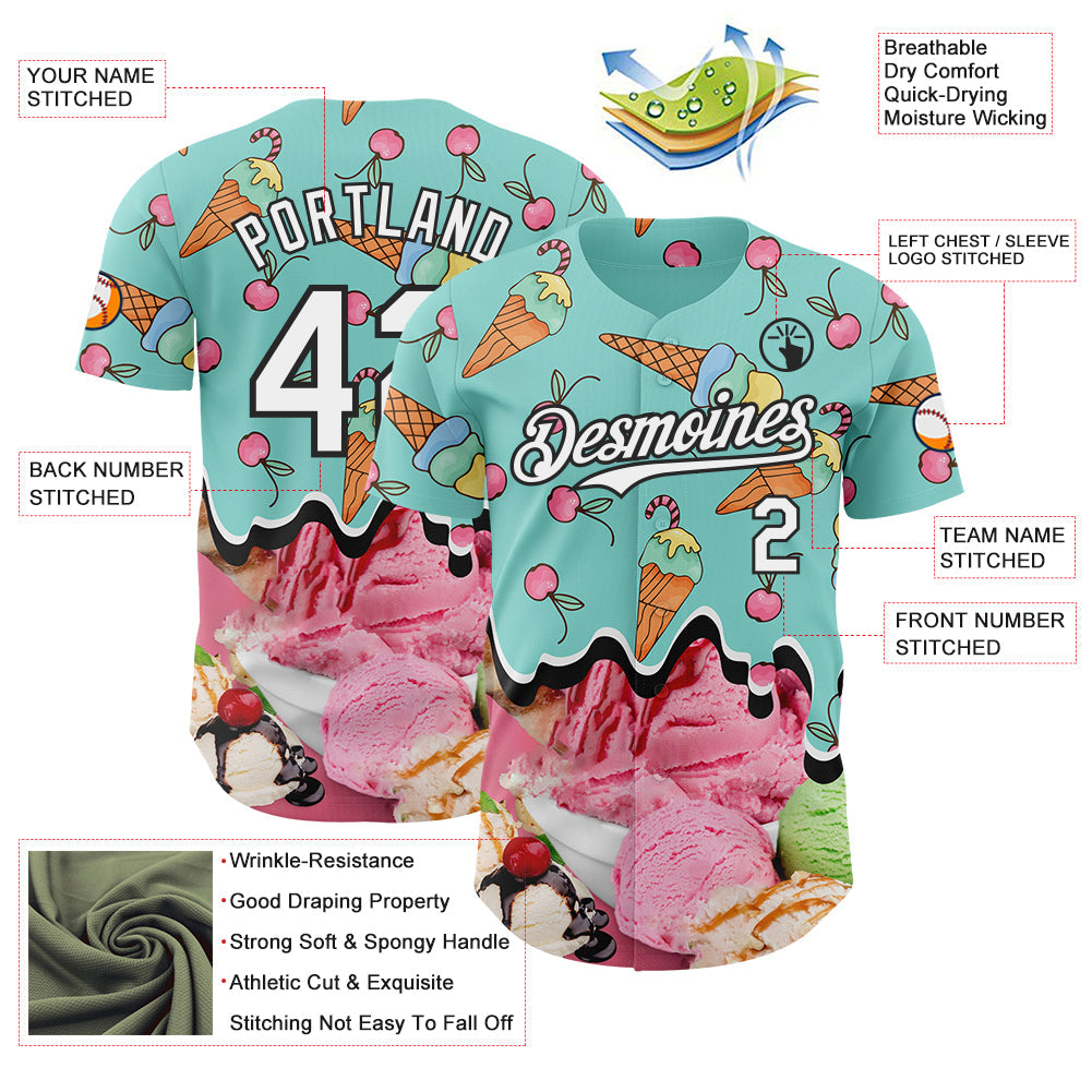 Custom Ice Blue White-Black Ice Cream Foodie Dessert Authentic Baseball Jersey