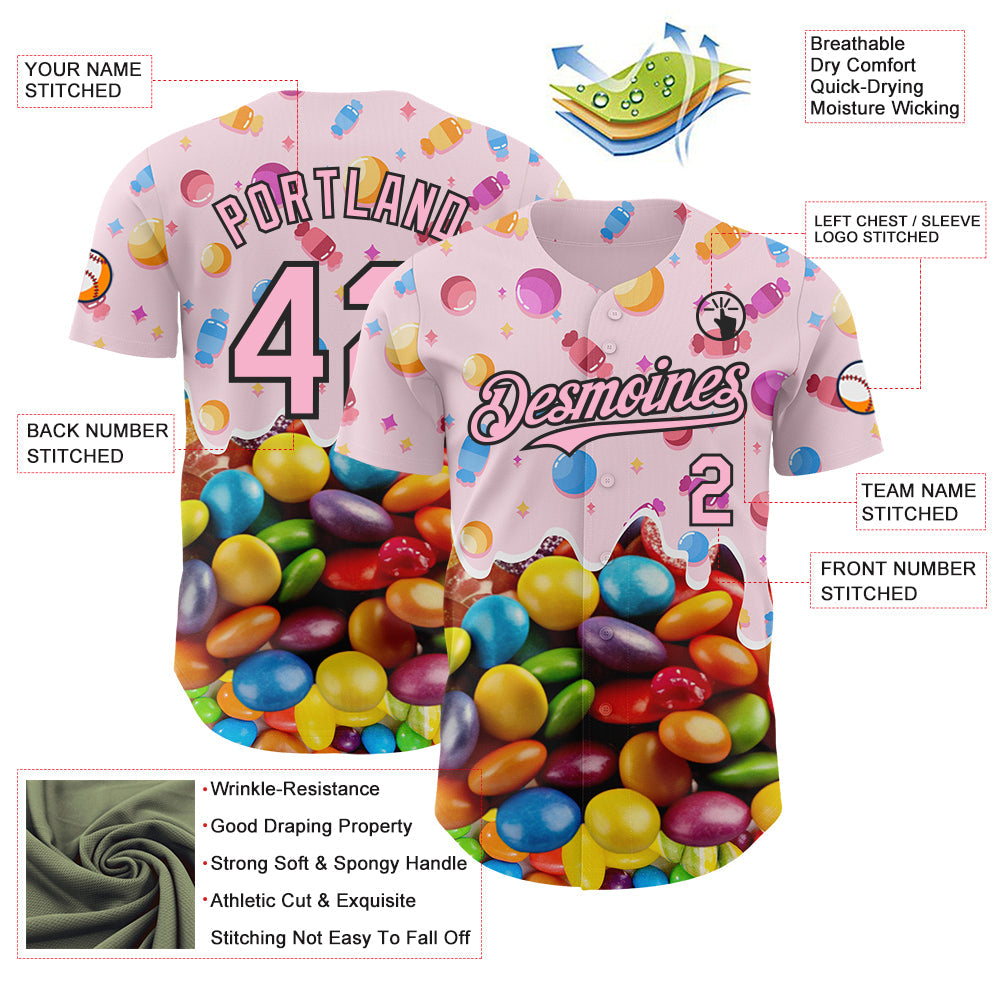 Custom Light Pink-Black Candy Ice Cream Sweet Sugar Authentic Baseball Jersey