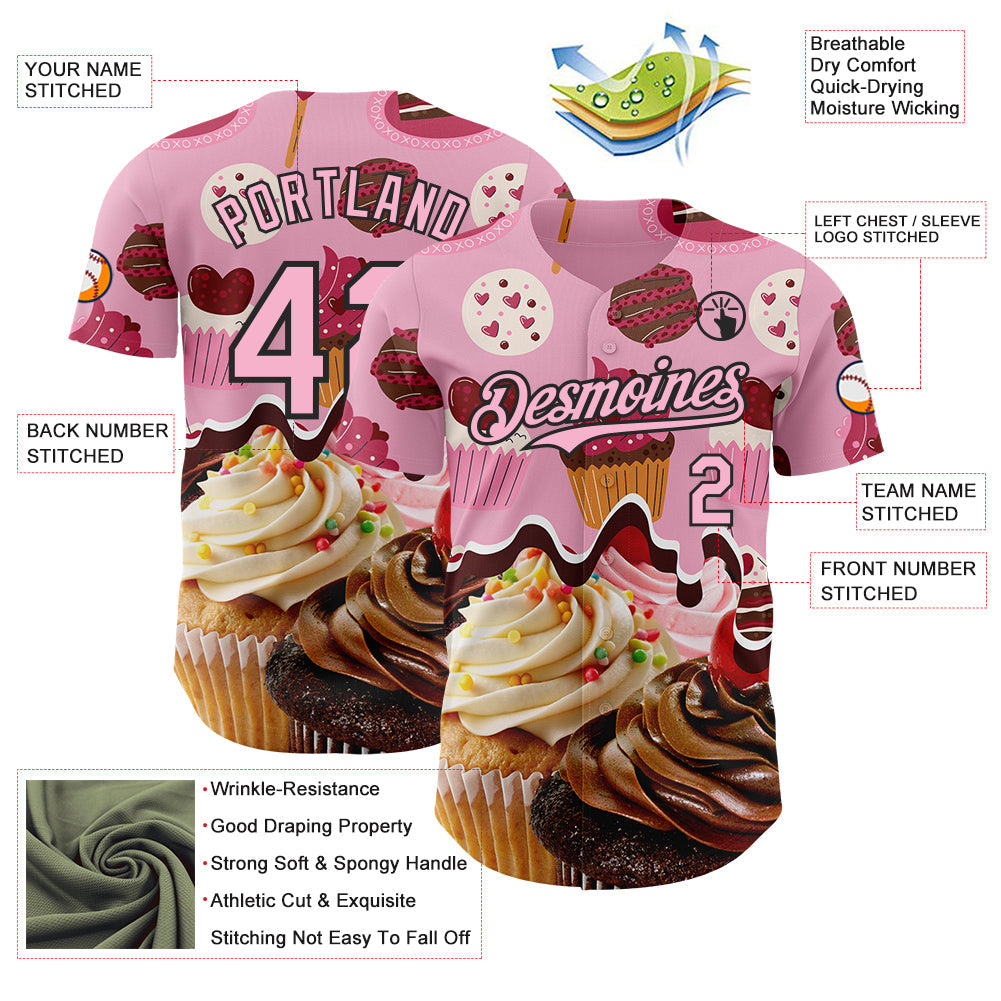 Custom Light Pink-Black Ice Cream Cake Foodie Dessert Authentic Baseball Jersey
