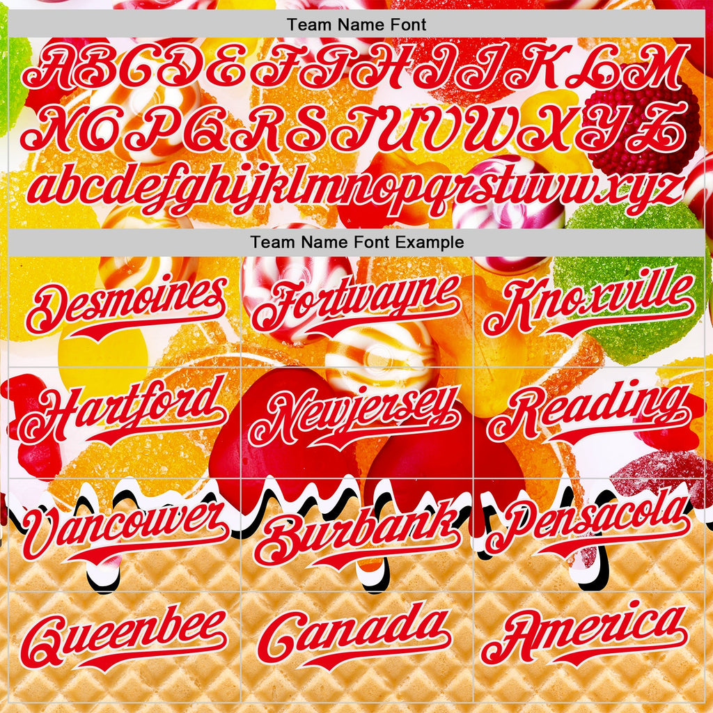 Custom Gold Fire Red-White Candy Ice Cream Waffle Sweet Sugar Authentic Baseball Jersey