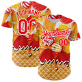 Custom Gold Fire Red-White Candy Ice Cream Waffle Sweet Sugar Authentic Baseball Jersey