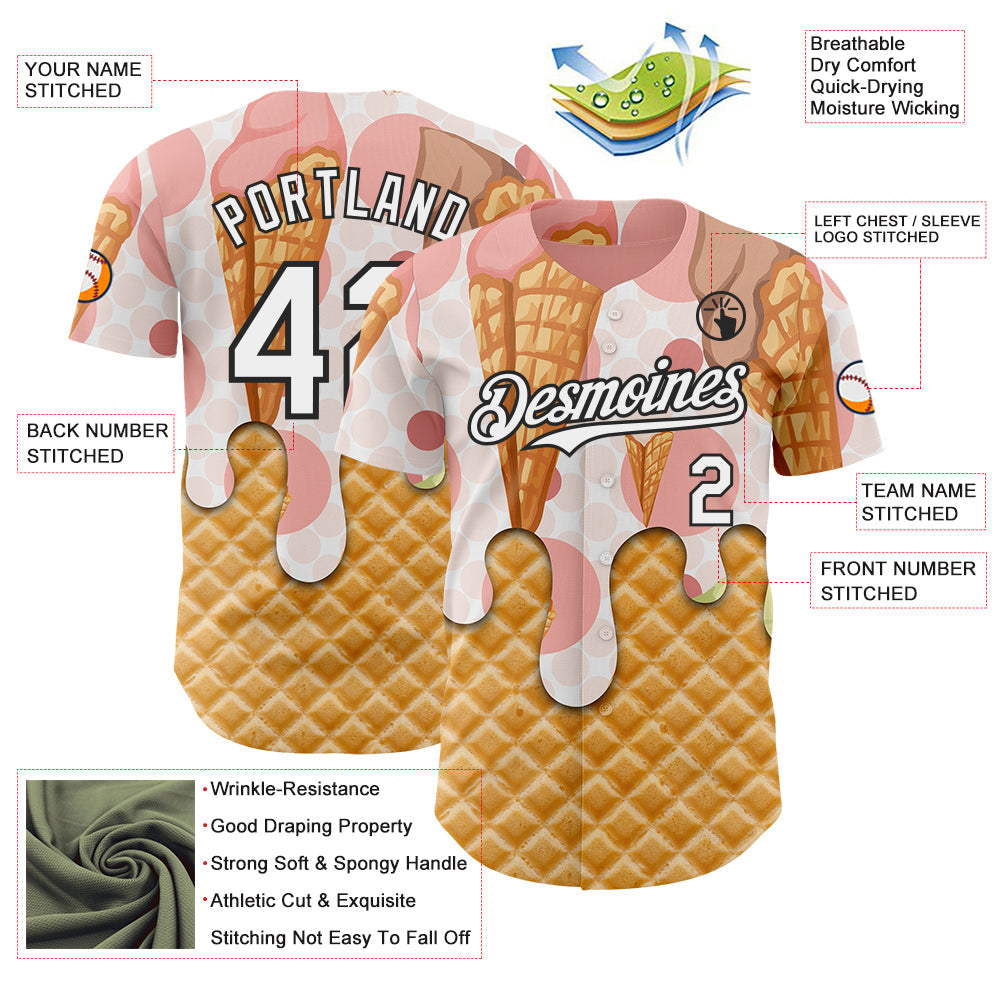 Custom City Cream White-Black Ice Cream Waffle Foodie Dessert Authentic Baseball Jersey