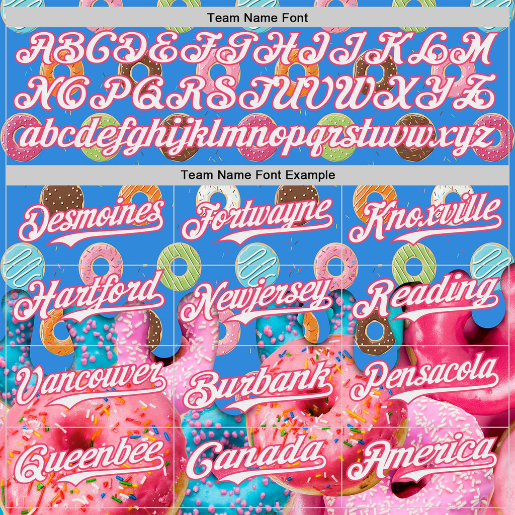 Custom Electric Blue White-Neon Pink Ice Cream Donut Foodie Dessert Authentic Baseball Jersey