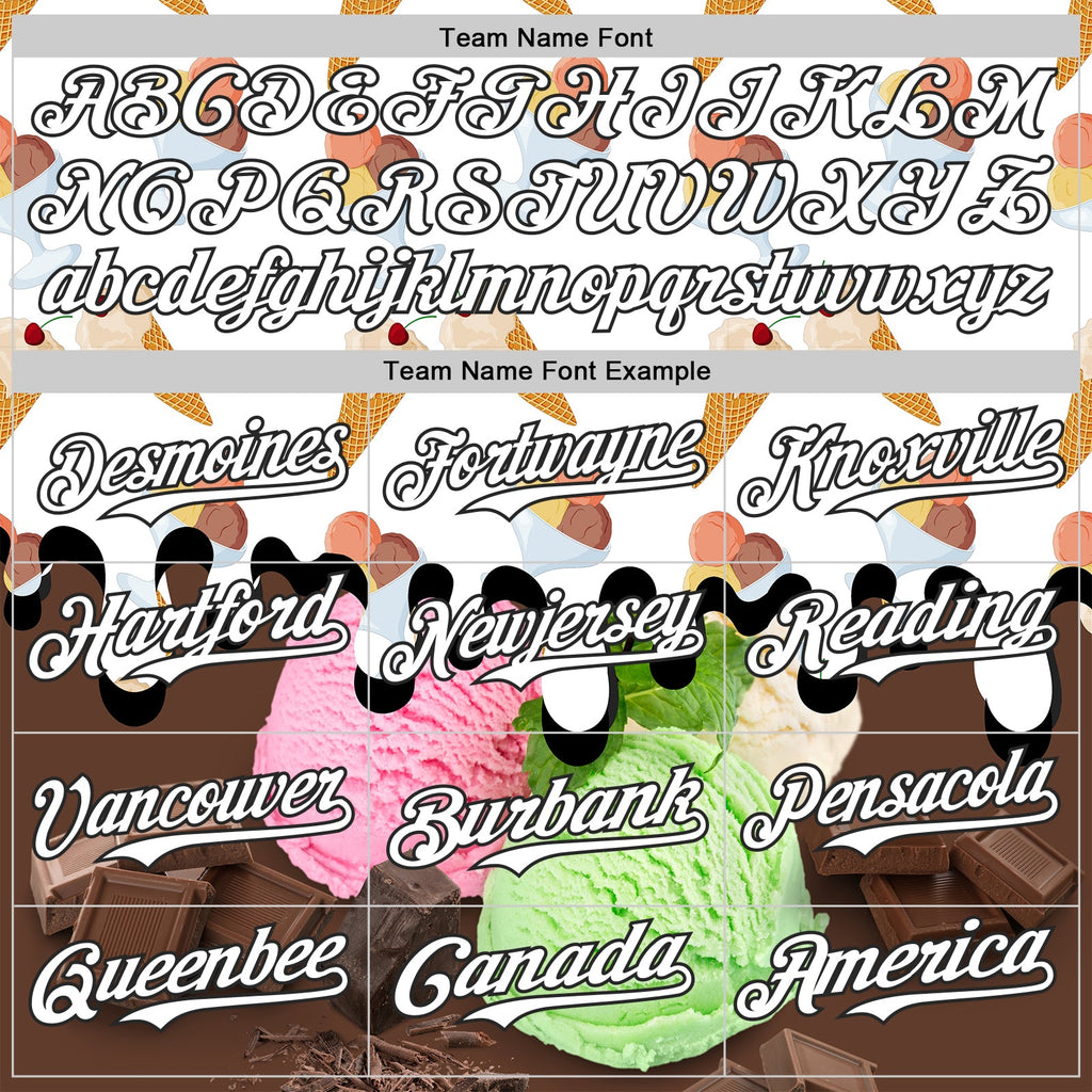 Custom White-Black Ice Cream Foodie Dessert Authentic Baseball Jersey