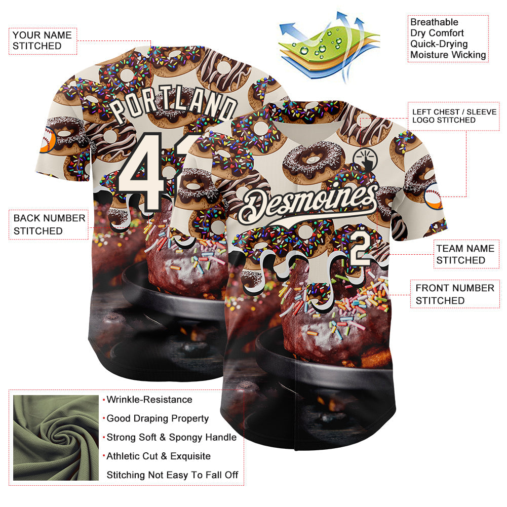 Custom Cream-Black Ice Cream Donut  Foodie Dessert Authentic Baseball Jersey