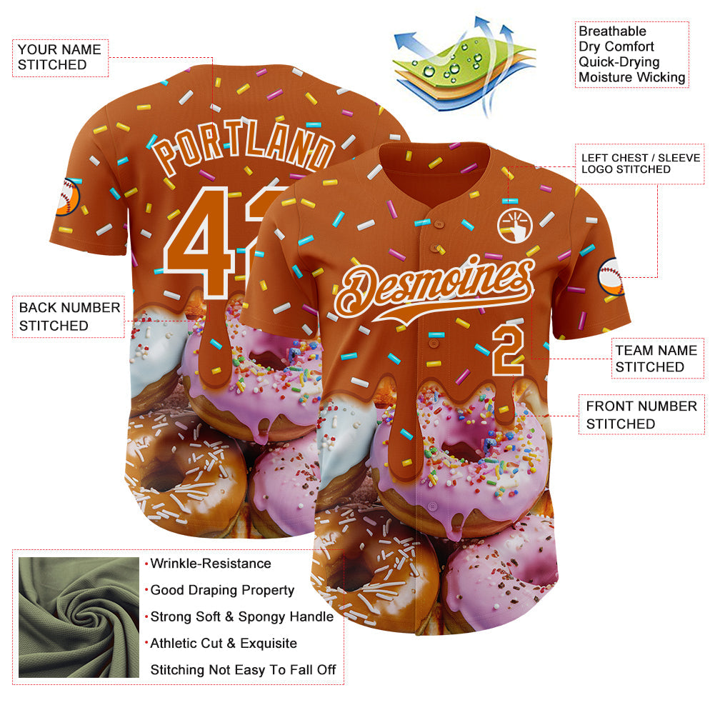 Custom Texas Orange-White Ice Cream Donut  Foodie Dessert Authentic Baseball Jersey