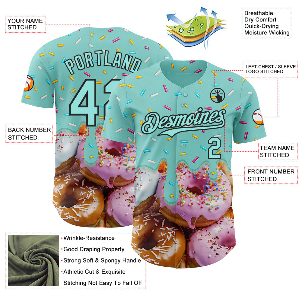Custom Ice Blue-Black Ice Cream Donut  Foodie Dessert Authentic Baseball Jersey