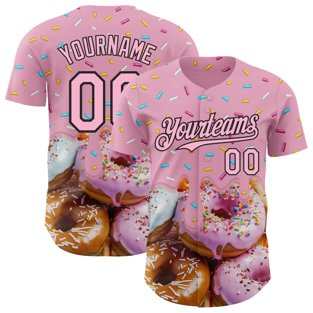 Custom Light Pink-Black Ice Cream Donut  Foodie Dessert Authentic Baseball Jersey