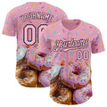 Custom Light Pink-Black Ice Cream Donut  Foodie Dessert Authentic Baseball Jersey