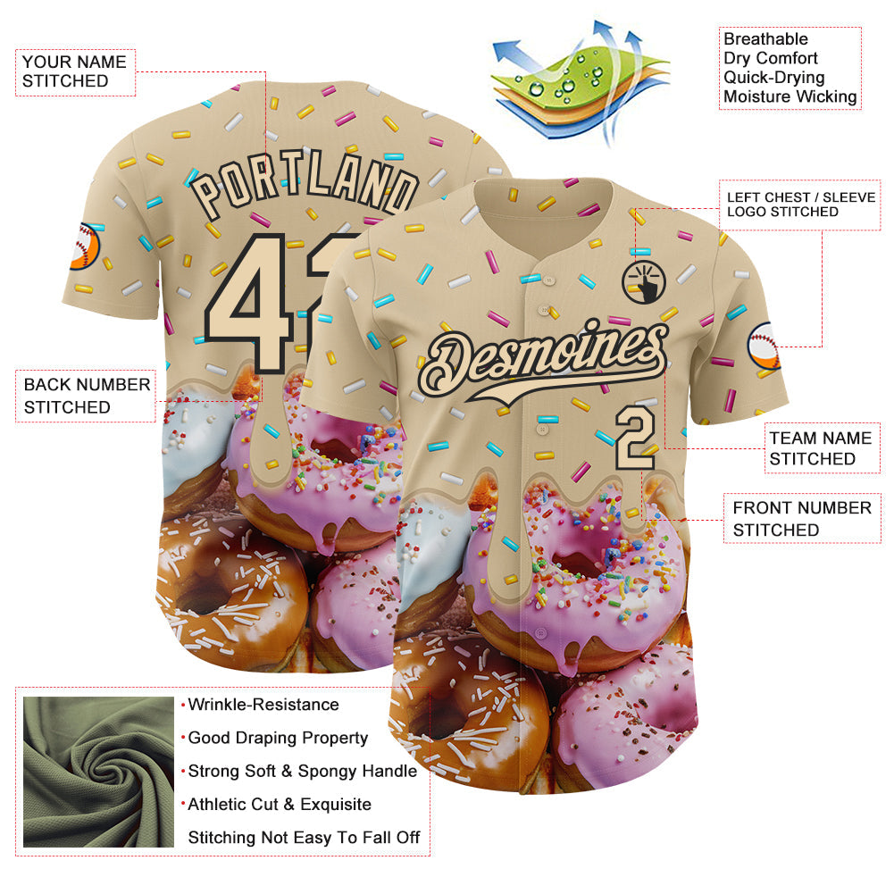 Custom City Cream-Black Ice Cream Donut  Foodie Dessert Authentic Baseball Jersey