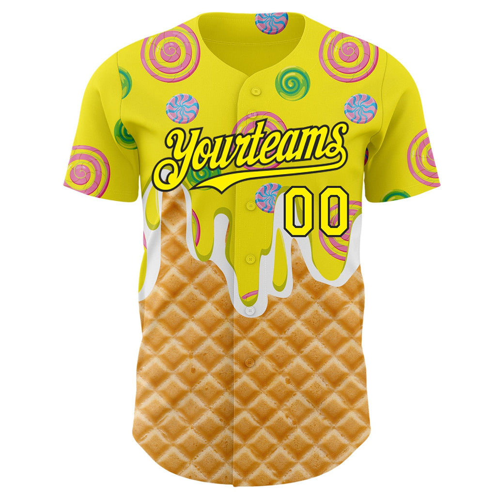 Custom Light Yellow-Black Ice Cream Waffle Donut  Foodie Dessert Authentic Baseball Jersey