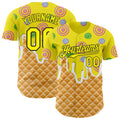 Custom Light Yellow-Black Ice Cream Waffle Donut  Foodie Dessert Authentic Baseball Jersey
