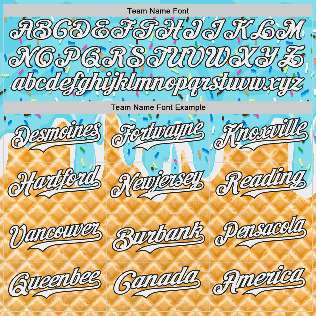 Custom Sky Blue White-Black Ice Cream Waffle Foodie Dessert Authentic Baseball Jersey