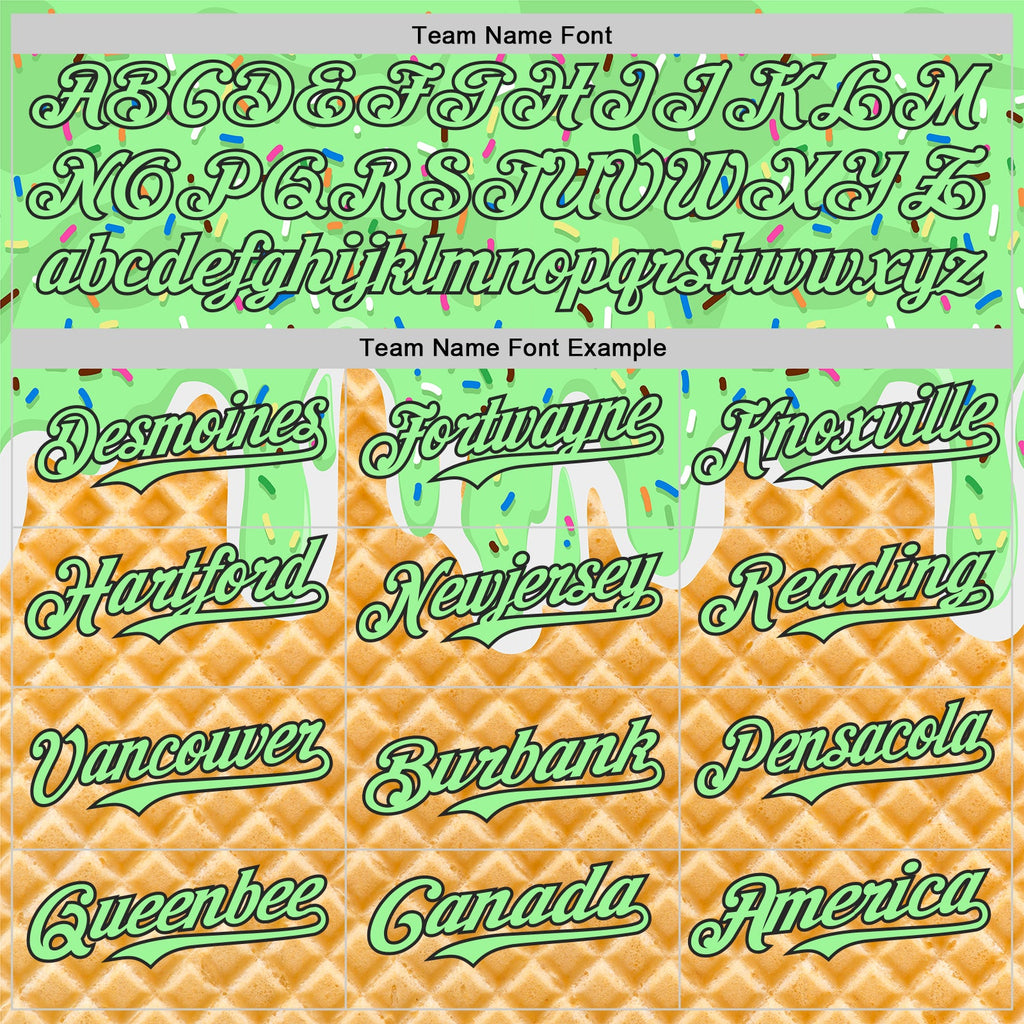 Custom Pea Green-Black Ice Cream Waffle Foodie Dessert Authentic Baseball Jersey
