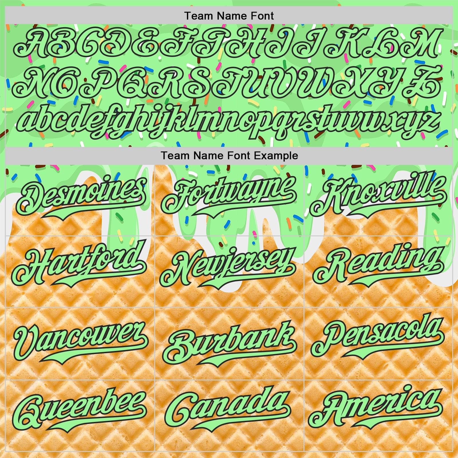 Custom Pea Green-Black Ice Cream Waffle Foodie Dessert Authentic Baseball Jersey