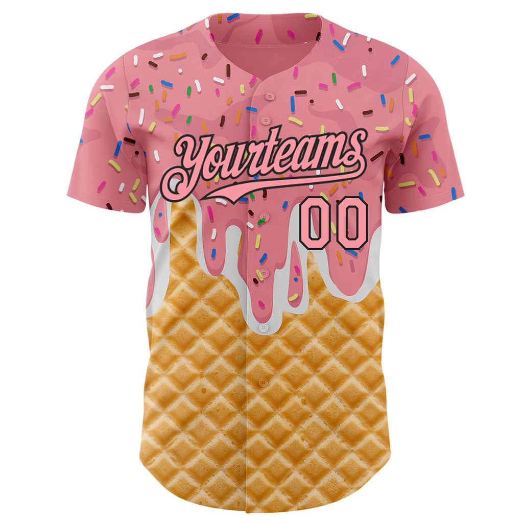 Custom Medium Pink-Black Ice Cream Waffle Foodie Dessert Authentic Baseball Jersey