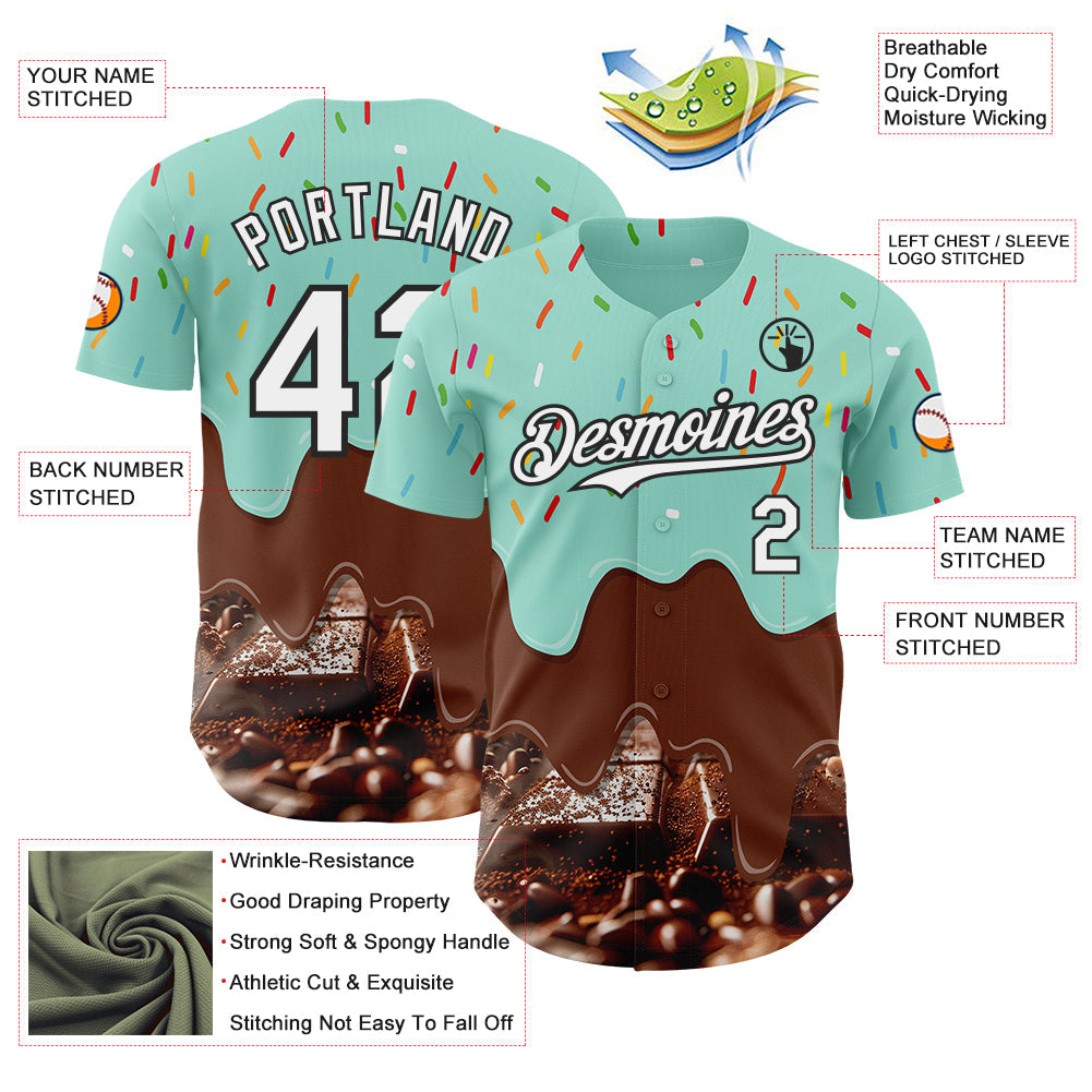 Custom Ice Blue White-Black Ice Cream Chocolate Foodie Dessert Authentic Baseball Jersey