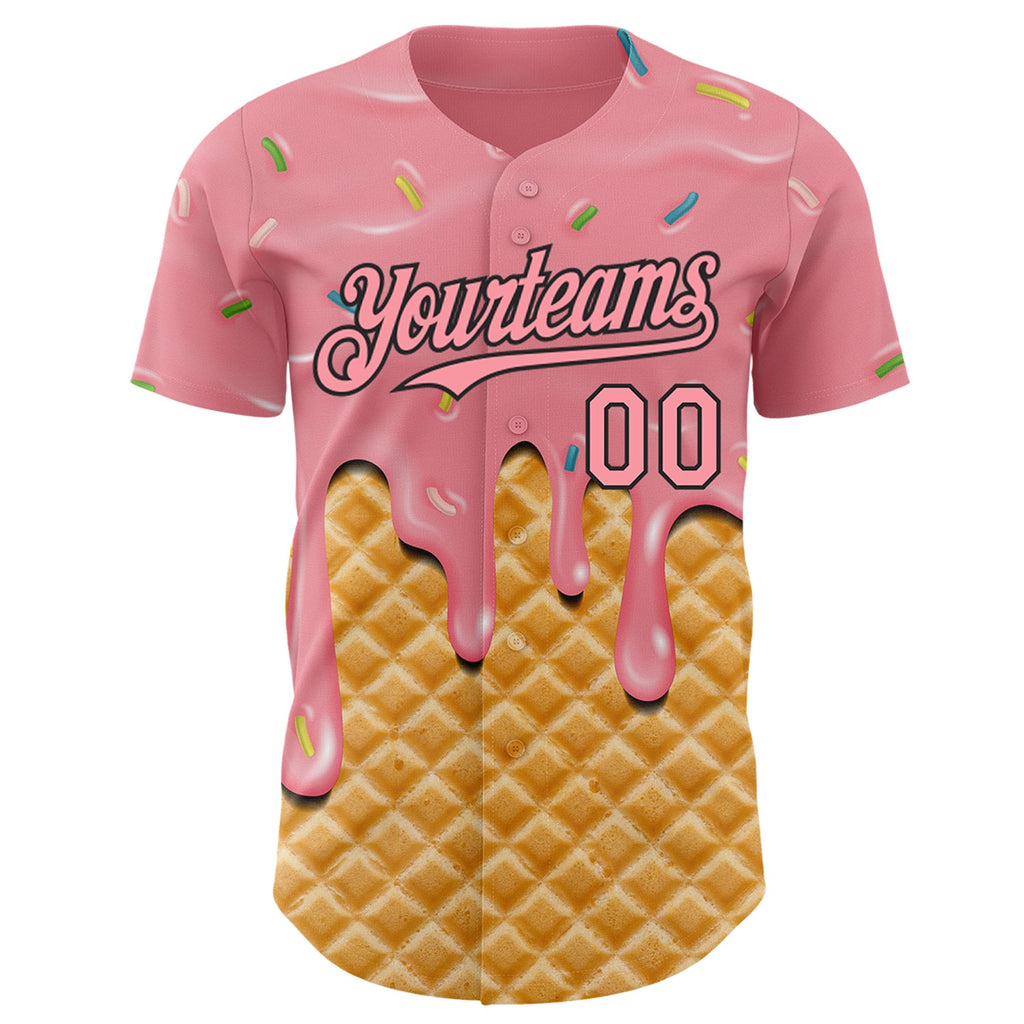 Custom Medium Pink-Black Ice Cream Waffle Foodie Dessert Authentic Baseball Jersey