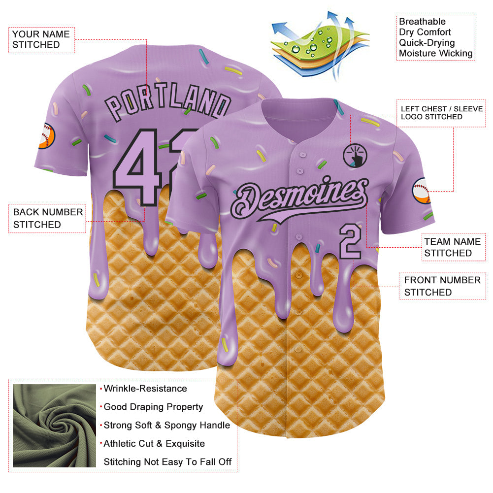 Custom Light Purple-Black Ice Cream Waffle Foodie Dessert Authentic Baseball Jersey